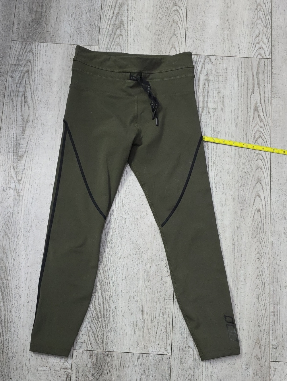 Lorna Jane Olive Green High-Rise Leggings with Black Accent